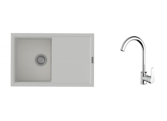 K-StrongSinks S3 Set drez Labe 780x500mm granit biela + Batéria Seina chróm