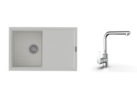 K-StrongSinks S3 Set drez Labe 780x500mm granit biela + Batéria Stréva chróm