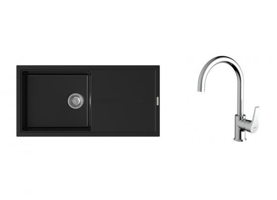 K-StrongSinks S3 Set drez Labe 1000x500mm granit čierna + Batéria Rhona chróm
