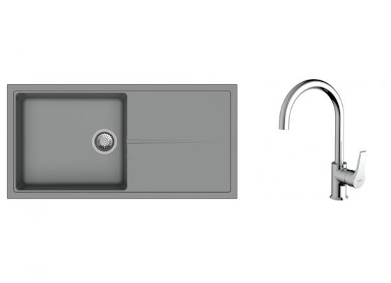 K-StrongSinks S3 Set drez Labe 1000x500mm granit šedá + Batéria Rhona chróm