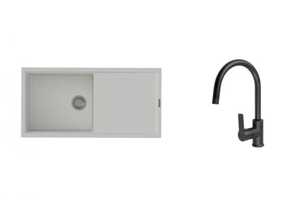 K-StrongSinks S3 Set drez Labe 1000x500mm granit biela + Batéria Loira čierna