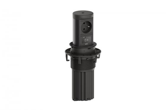 Bachmann Elevator 2 1x230V + 1x USB C + bezdrôtové nabíjanie,francúzska, čierna