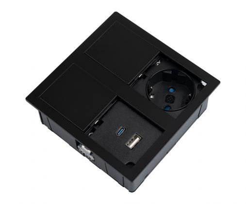 VersaHit Dual elektrická zásuvka 1x 230V, Schuko, USB A/C 5V čierna matná