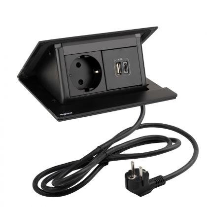 LEGRAND elektrická zásuvka PopUp, 1x230V Schuko, USB A+C nabíjačka, čierna matná