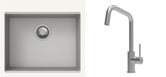 K-StrongSinks S3 Set drez Ipel 560x510mm granit biely + Batéria Arda nerez