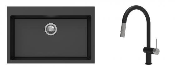 K-StrongSinks S3 Set drez Ipel 780x510mm granit čierny + Batéria Neris čierna