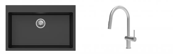 K-StrongSinks S3 Set drez Ipel 780x510mm granit čierny + Batéria Neris nerez
