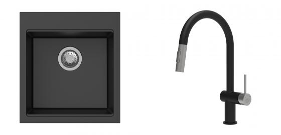 K-StrongSinks S3 Set drez Ipel 460x510mm granit čierny + Batéria Neris čierna