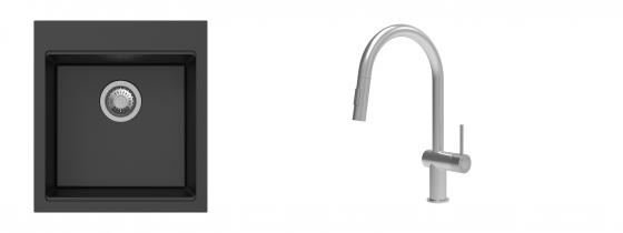 K-StrongSinks S3 Set drez Ipel 460x510mm granit čierny + Batéria Neris nerez