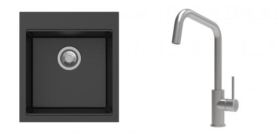 K-StrongSinks S3 Set drez Ipel 460x510mm granit čierny + Batéria Arda nerez