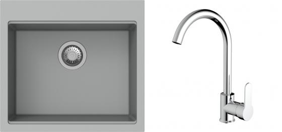 K-StrongSinks S3 Set drez Ipel 560x510mm granit šedý + Batéria Seina chróm