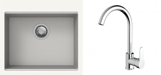 K-StrongSinks S3 Set drez Ipel 560x510mm granit biely + Batéria Seina chróm