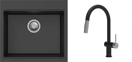 K-StrongSinks S3 Set drez Ipel 560x510mm granit čierny + Batéria Neris čierna