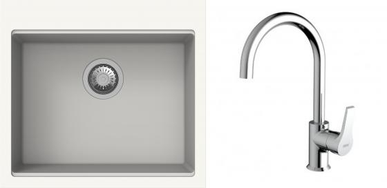 K-StrongSinks S3 Set drez Ipel 560x510mm granit biely + Batéria Rhona chróm