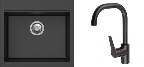 K-StrongSinks S3 Set drez Ipel 560x510mm granit čierny + Batéria Garonne čierna