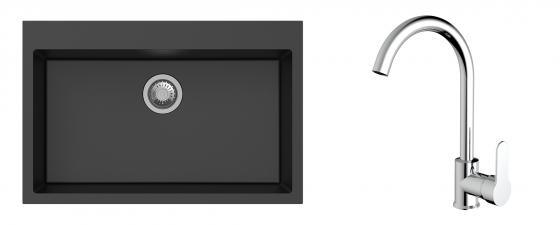 K-StrongSinks S3 Set drez Ipel 780x510mm granit čierny + Batéria Seina chróm