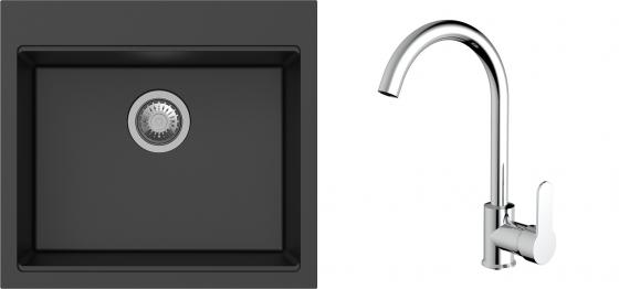 K-StrongSinks S3 Set drez Ipel 560x510mm granit čierny + Batéria Seina chróm