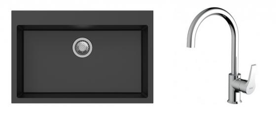 K-StrongSinks S3 Set drez Ipel 780x510mm granit čierny + Batéria Rhona chróm