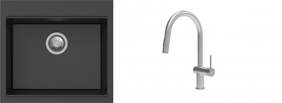 K-StrongSinks S3 Set drez Ipel 560x510mm granit čierny + Batéria Neris nerez