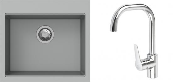 K-StrongSinks S3 Set drez Ipel 560x510mm granit šedý + Batéria Garonne chróm