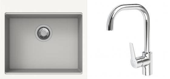 K-StrongSinks S3 Set drez Ipel 560x510mm granit biely + Batéria Garonne chróm
