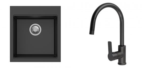 K-StrongSinks S3 Set drez Ipel 460x510mm granit čierny + Batéria Loira čierna