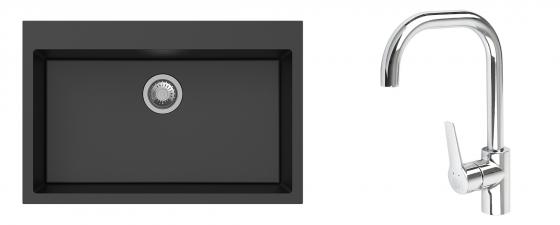 K-StrongSinks S3 Set drez Ipel 780x510mm granit čierny + Batéria Garonne chróm