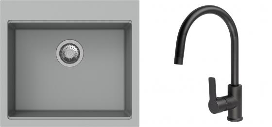 K-StrongSinks S3 Set drez Ipel 560x510mm granit šedý + Batéria Loira čierna