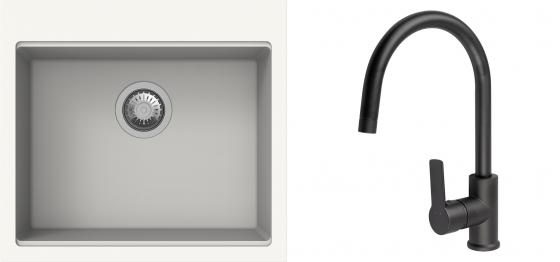 K-StrongSinks S3 Set drez Ipel 560x510mm granit biely + Batéria Loira čierna