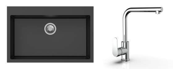 K-StrongSinks S3 Set drez Ipel 780x510mm granit čierny + Batéria  Stréva chróm