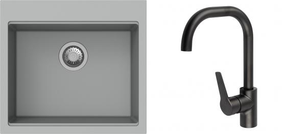 K-StrongSinks S3 Set drez Ipel 560x510mm granit šedý + Batéria Garonne čierna