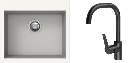K-StrongSinks S3 Set drez Ipel 560x510mm granit biely + Batéria Garonne čierna