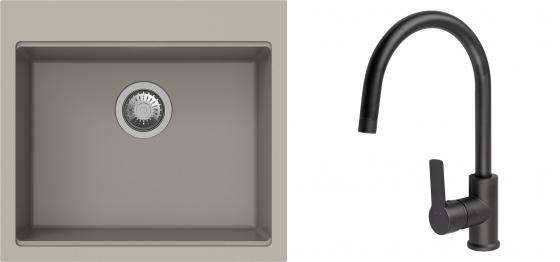 K-StrongSinks S3 Set drez Ipel 560x510mm granit béžový + Batéria Loira čierna
