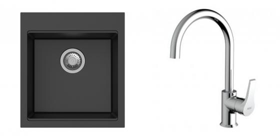 K-StrongSinks S3 Set drez Ipel 460x510mm granit čierny + Batéria Rhona chróm