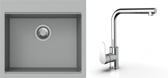 K-StrongSinks S3 Set drez Ipel 560x510mm granit šedý + Batéria  Stréva chróm