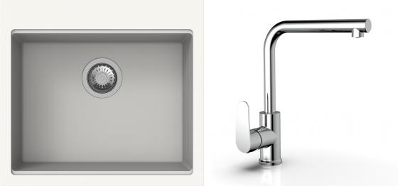 K-StrongSinks S3 Set drez Ipel 560x510mm granit biely + Batéria  Stréva chróm