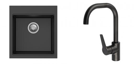 K-StrongSinks S3 Set drez Ipel 460x510mm granit čierny + Batéria Garonne čierna