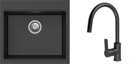 K-StrongSinks S3 Set drez Ipel 560x510mm granit čierny + Batéria Loira čierna