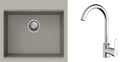 K-StrongSinks S3 Set drez Ipel 560x510mm granit béžový + Batéria Seina chróm