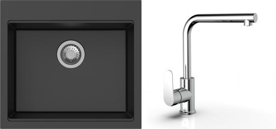 K-StrongSinks S3 Set drez Ipel 560x510mm granit čierny + Batéria Stréva chróm