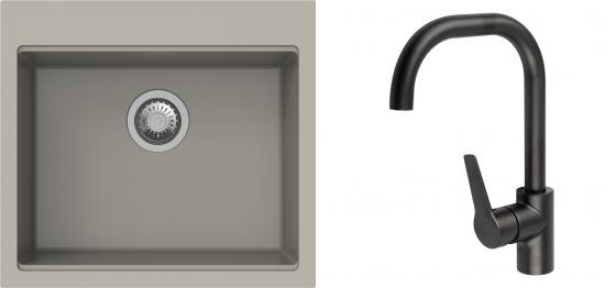 K-StrongSinks S3 Set drez Ipel 560x510mm granit béžový + Batéria Garonne čierna