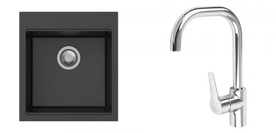 K-StrongSinks S3 Set drez Ipel 460x510mm granit čierny + Batéria Garonne chróm