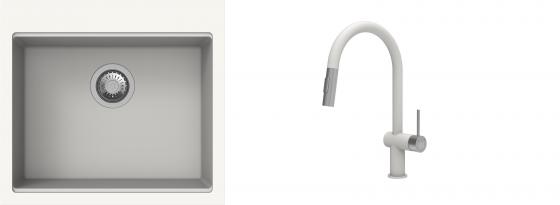 K-StrongSinks S3 Set drez Ipel 560x510mm granit biely + Batéria Neris biela