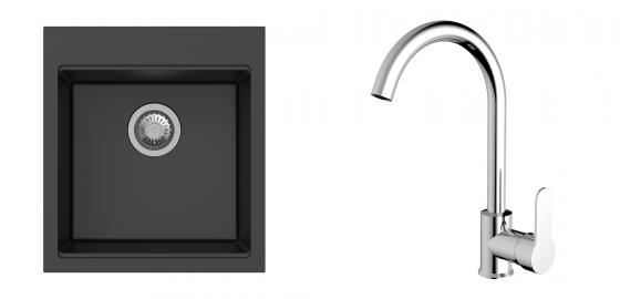 K-StrongSinks S3 Set drez Ipel 460x510mm granit čierny + Batéria Seina chróm