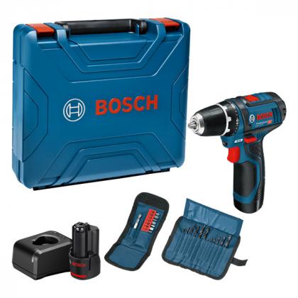 BOSCH 060186810J GSR 12V-15 , 2x2.0 Ah + 23pcs Set