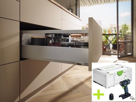 K-BLUM set Merivobox 500mm/40kg Indium šedá IG-M vrut + FESTOOL TXS 18 Basic