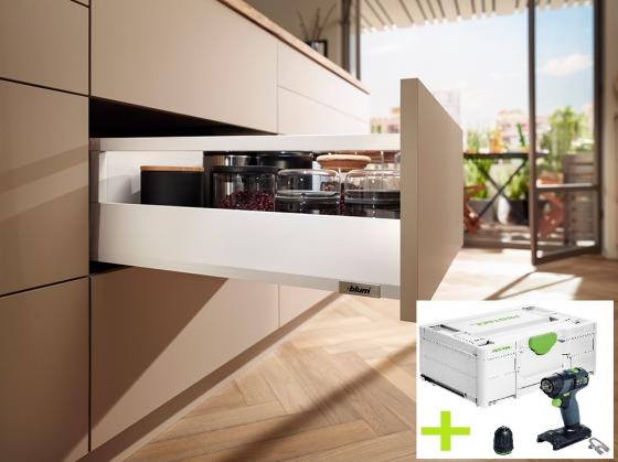 K-BLUM set Merivobox 500mm/40kg biela SW-M vrut + FESTOOL TXS 18 Basic