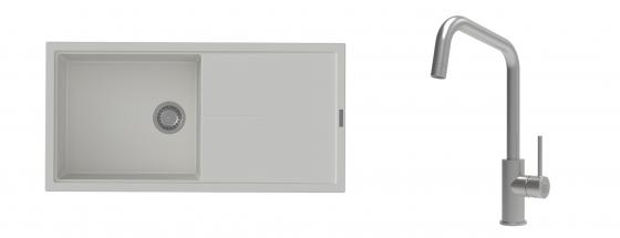 K-StrongSinks S3 Set drez Labe 1000x500mm granit biely + Batéria Arda nerez