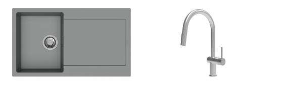 K-StrongSinks S3 Set drez Zala 860x500mm granit šedý + Batéria Neris nerez