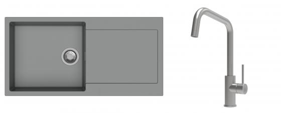 K-StrongSinks S3 Set drez Zala 1000x500mm granit šedý + Batéria Arda nerez